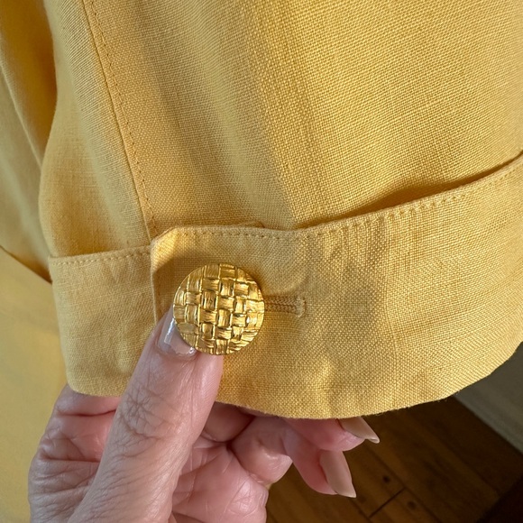 Escada by Margaretha Ley linen yellow short sleeve blazer w/belt Size 42 (US 12) - Picture 3 of 8